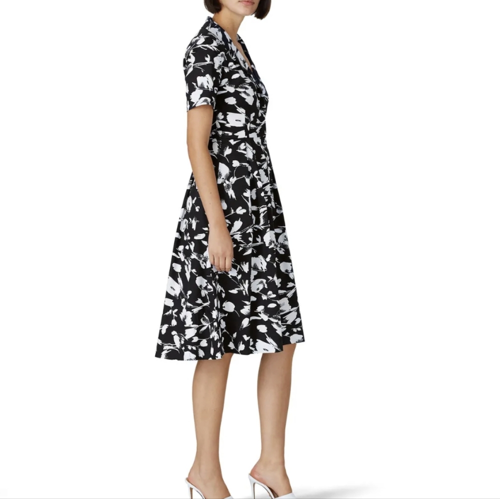 Jason Wu Collective | Floral A-Line Collared Dress Size 8 Black/White Cotton